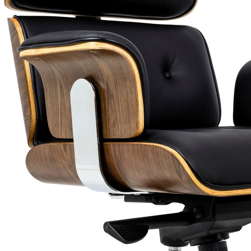 fauteuil bureau cuir noir et bois noyer