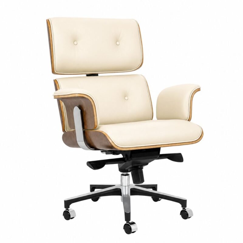 fauteuil direction design italien bois noyer cuir noir