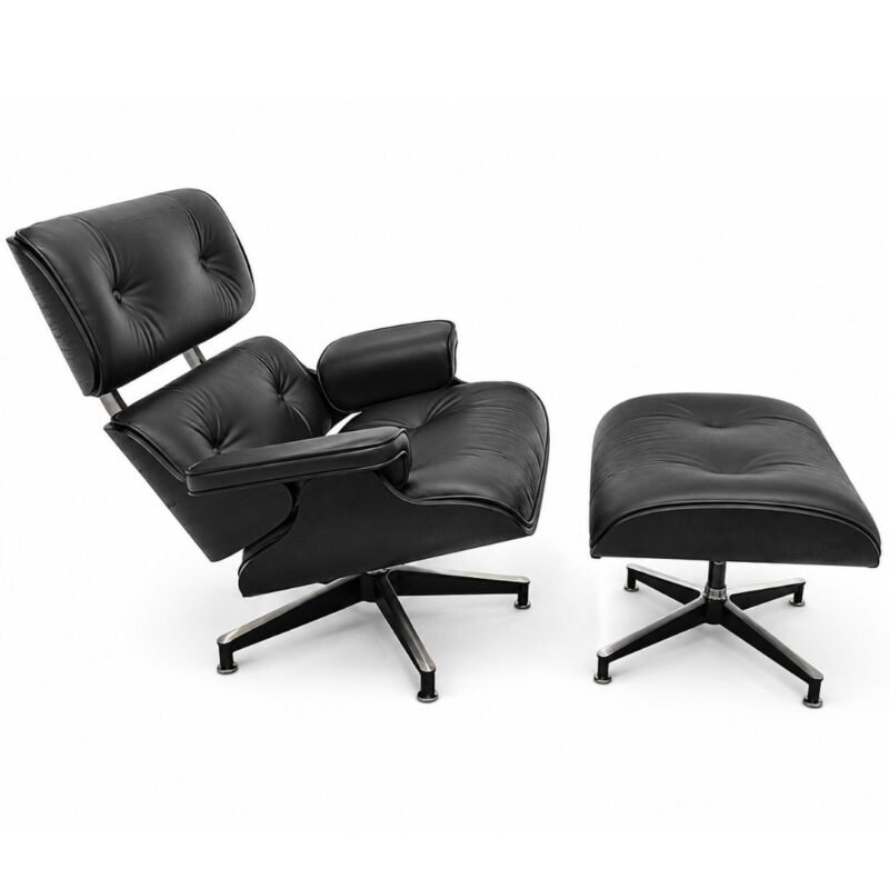fauteuil relax bois noyer cuir noir