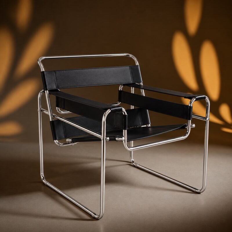 fauteuil contemporain cuir noir acier tubulaire