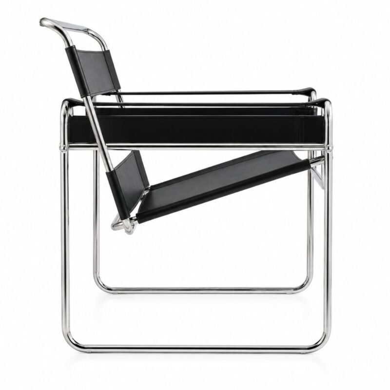 fauteuil design cuir noir acier chrome