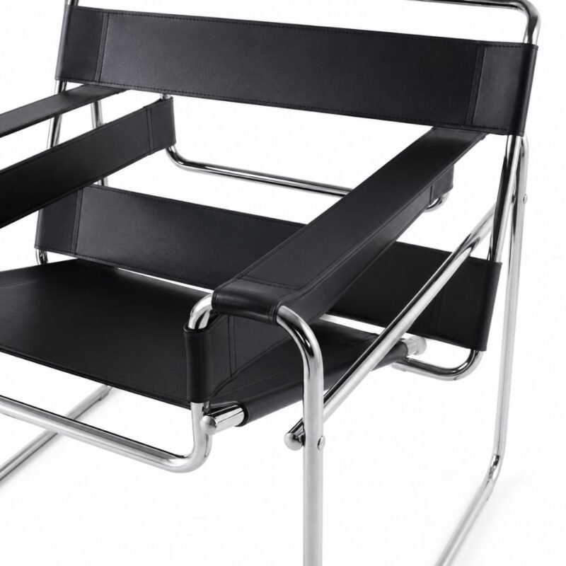 fauteuil luxe cuir veritable noir acier chrome